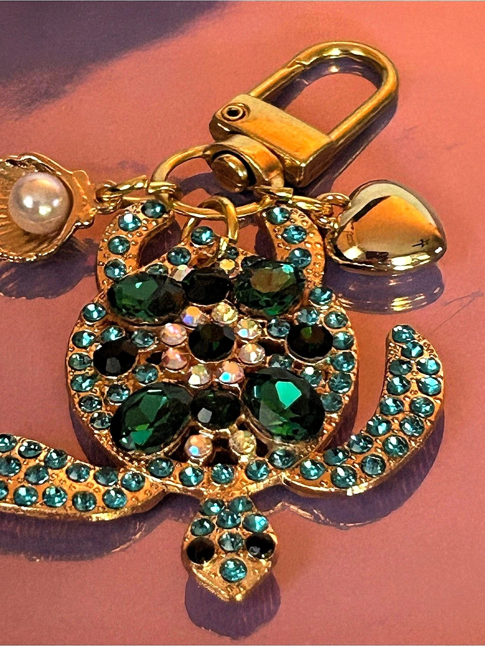 Jeweled Turtle Keychain in Gold & Green
